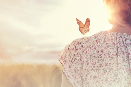 Special,Moment,Of,Meeting,Between,A,Butterfly,And,A,Girl