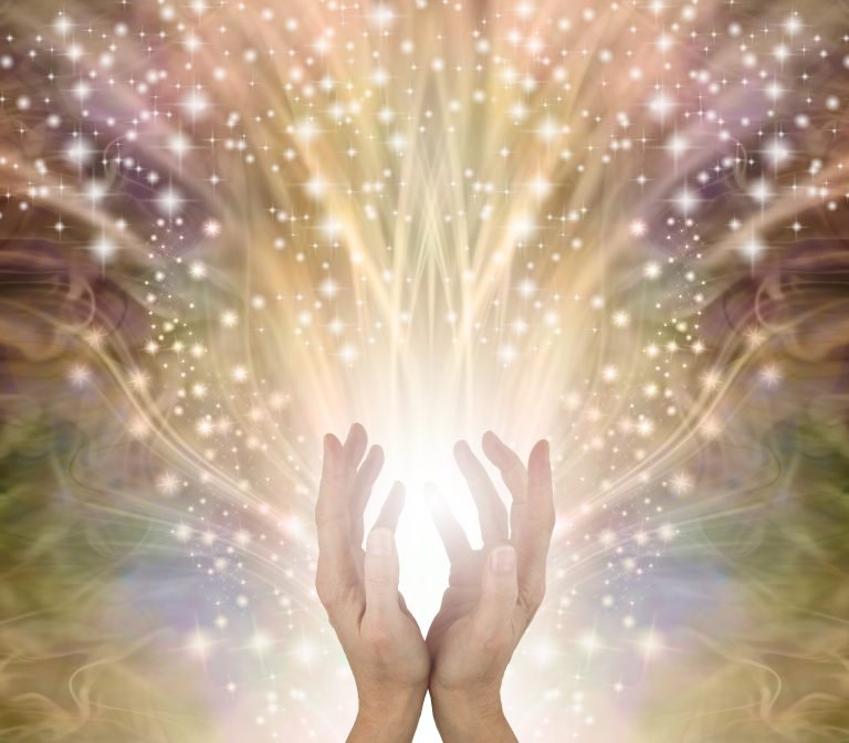 Golden,Sparkling,Magical,Energy,Healing,Hands,Sensing,Star,Light,-